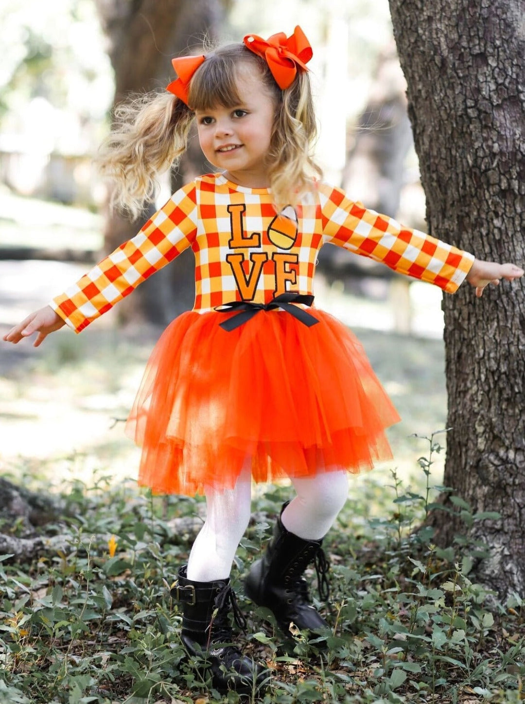 Girls Halloween Dress | Plaid Candy Corn Tutu Dress - Mia Belle Girls