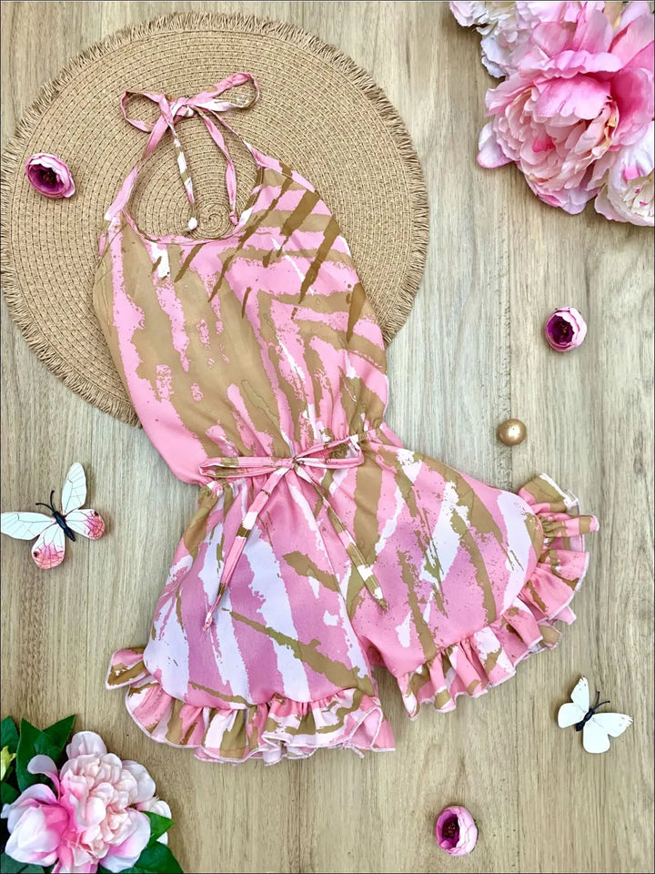 Toddler Spring Clothes | Girls Halter Drawstring Ruffled Hem Romper