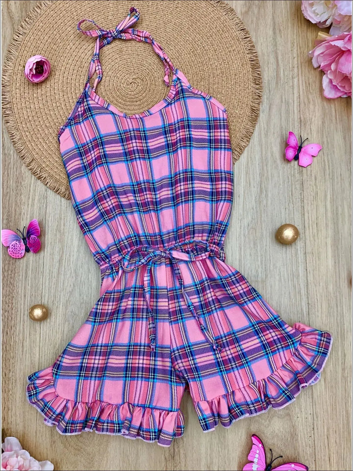 Toddler Spring Clothes | Girls Halter Drawstring Ruffled Hem Romper
