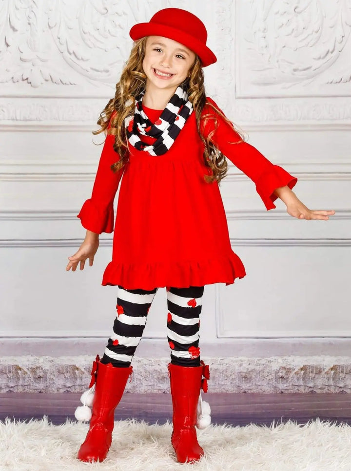 Girls Valentine's Clothes | Tunic, Heart Print Scarf & Legging Set