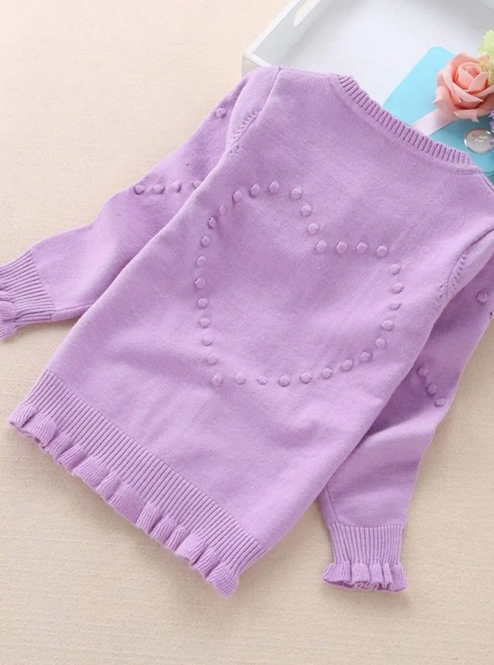 Kids Sweaters | Knit Ruffle Trim Button Up Cardigan | Mia Belle Girls