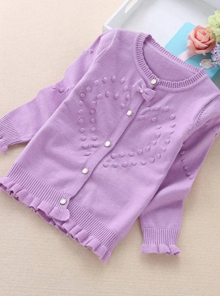 Kids Sweaters | Knit Ruffle Trim Button Up Cardigan | Mia Belle Girls