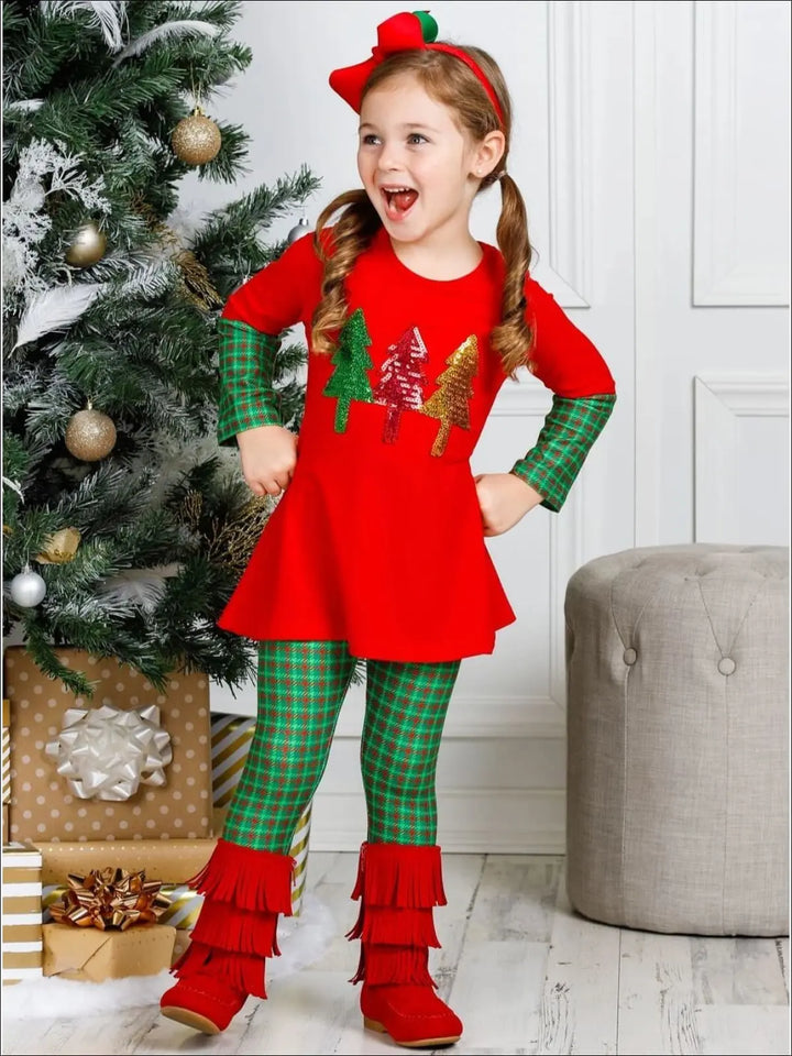 Girls Long Sleeve Cuffed Tunic & Matching Printed Leggings Set - Girls Fall Casual Set