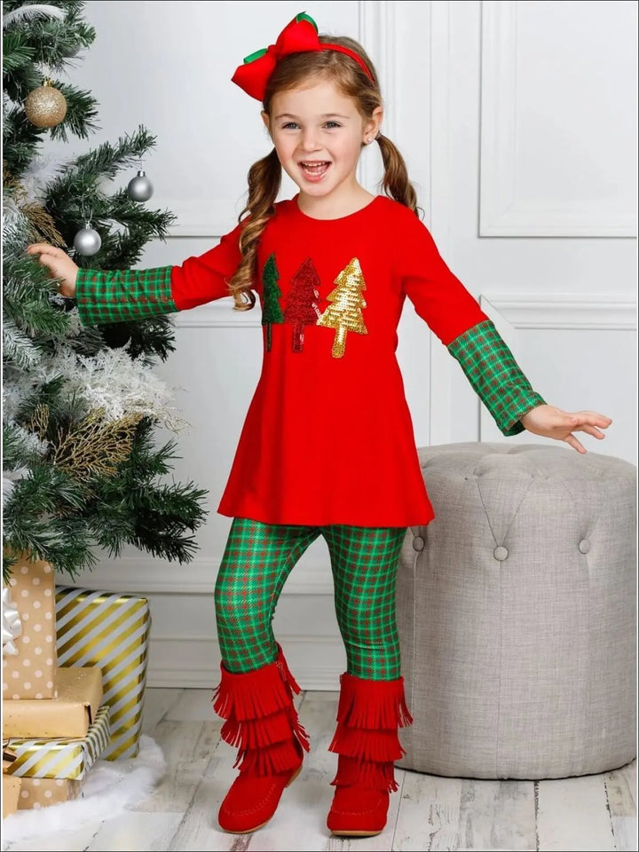 Girls Long Sleeve Cuffed Tunic & Matching Printed Leggings Set - Girls Fall Casual Set