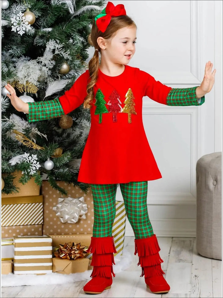 Girls Long Sleeve Cuffed Tunic & Matching Printed Leggings Set - Girls Fall Casual Set