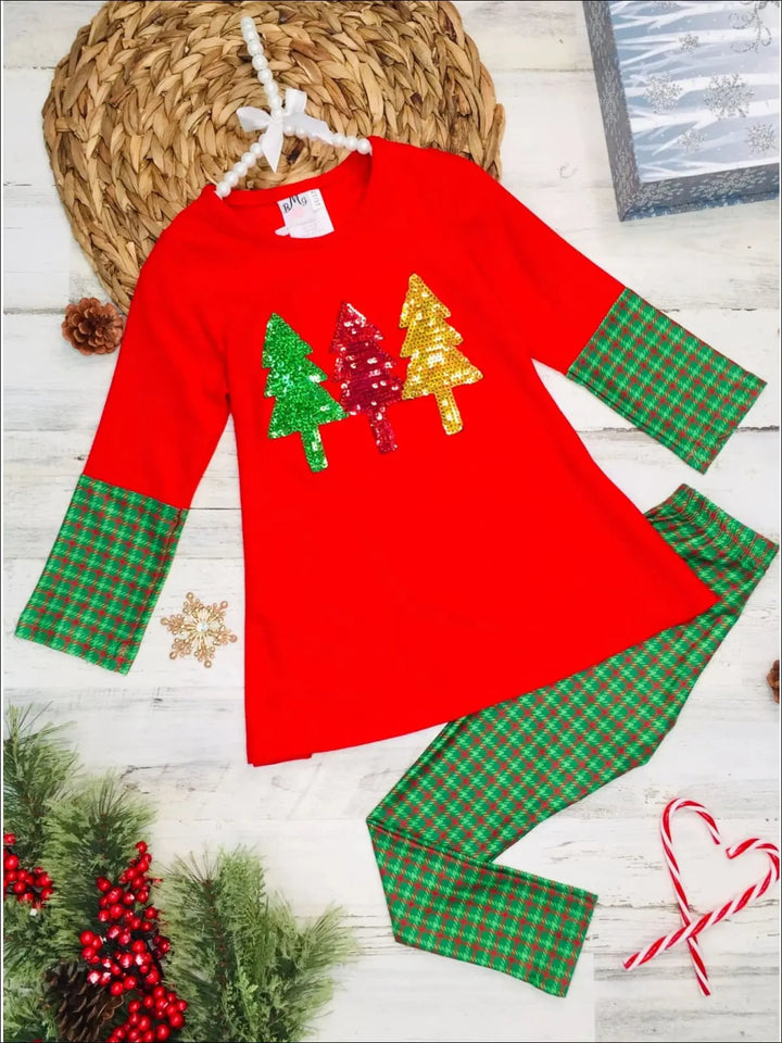 Girls Long Sleeve Cuffed Tunic & Matching Printed Leggings Set - Girls Fall Casual Set