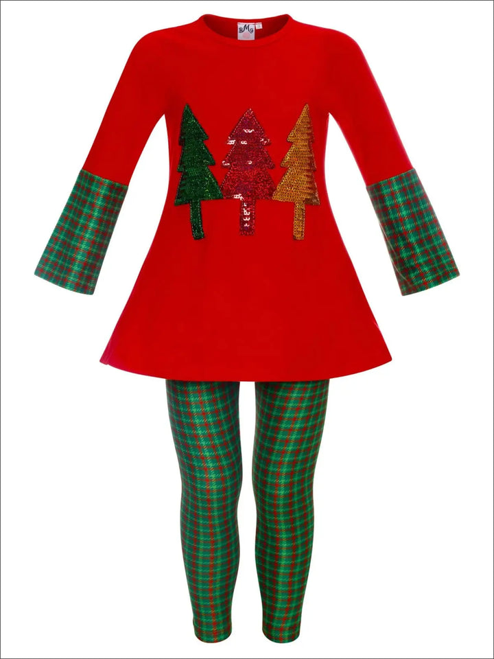 Girls Long Sleeve Cuffed Tunic & Matching Printed Leggings Set - Green / 2T/3T - Girls Fall Casual Set