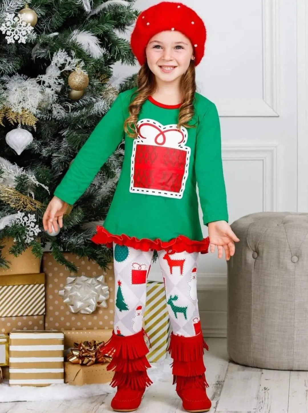 Cute Winter Sets | Girls Christmas Gift Tunic And Printed Legging Set
