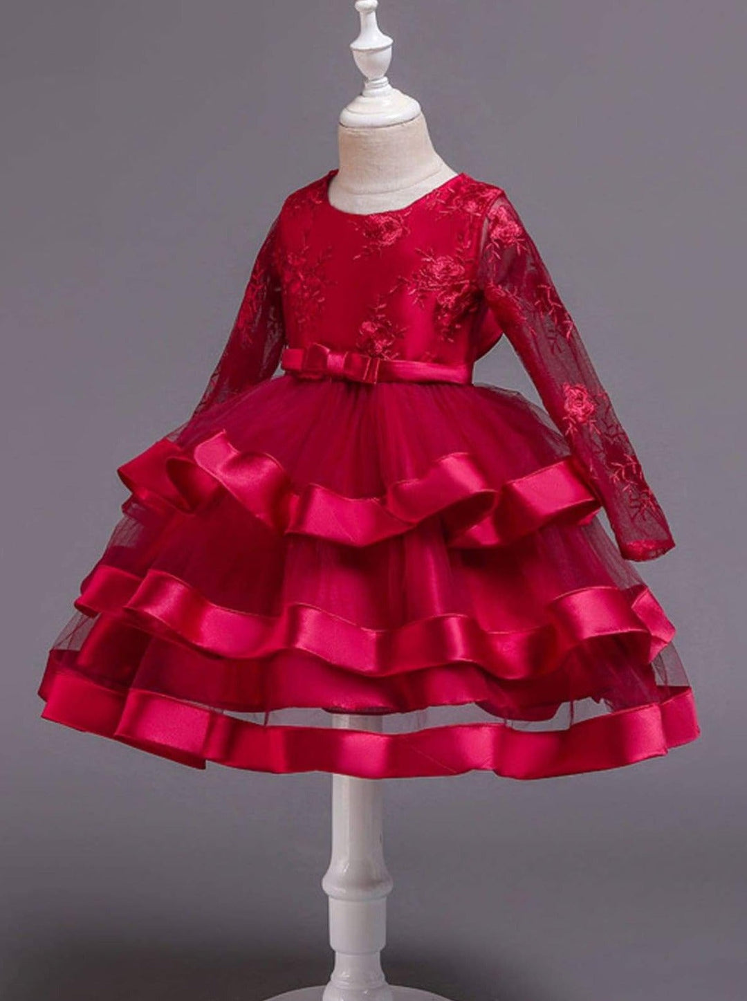 Winter Formal Wear | Long Sleeve Tiered Lace Princess Holiday Dress