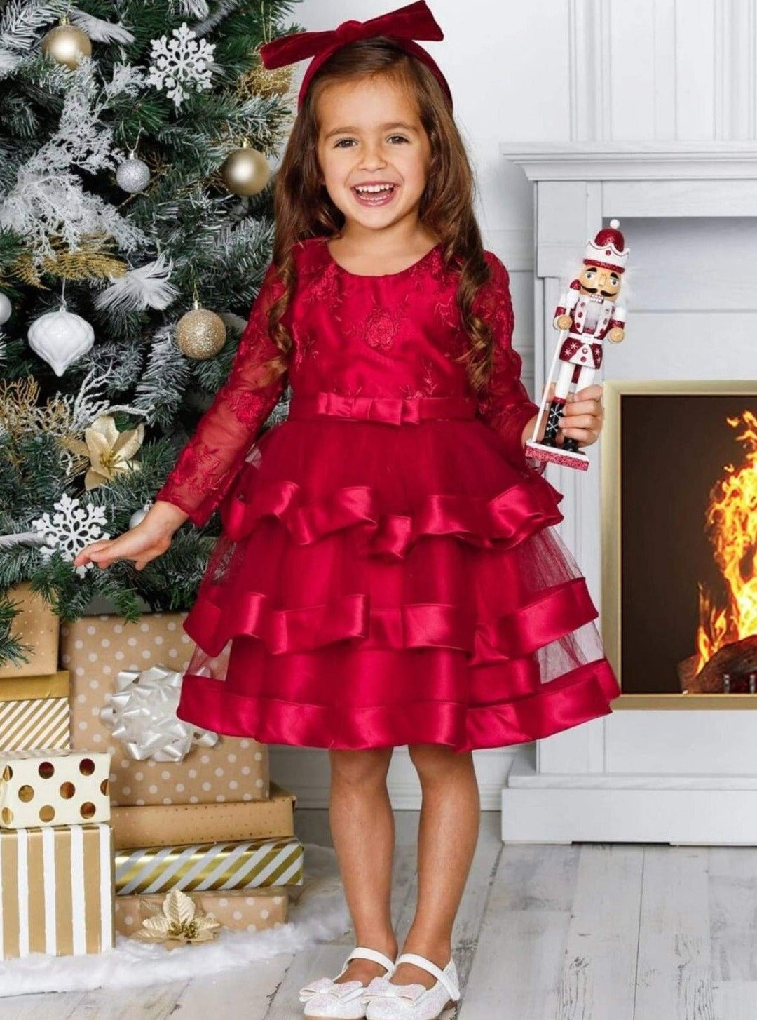 Winter Formal Wear | Long Sleeve Tiered Lace Princess Holiday Dress
