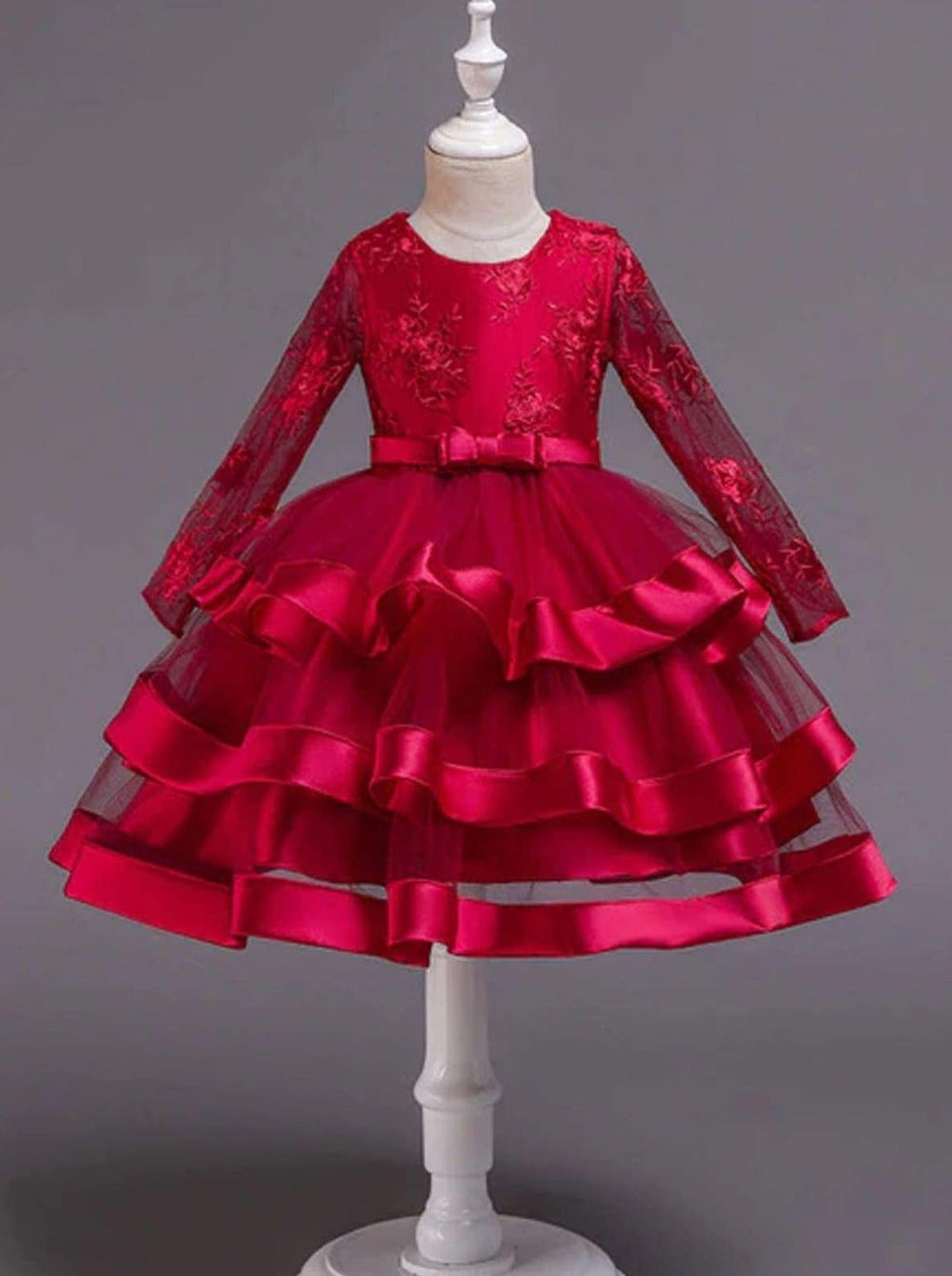 Winter Formal Wear | Long Sleeve Tiered Lace Princess Holiday Dress