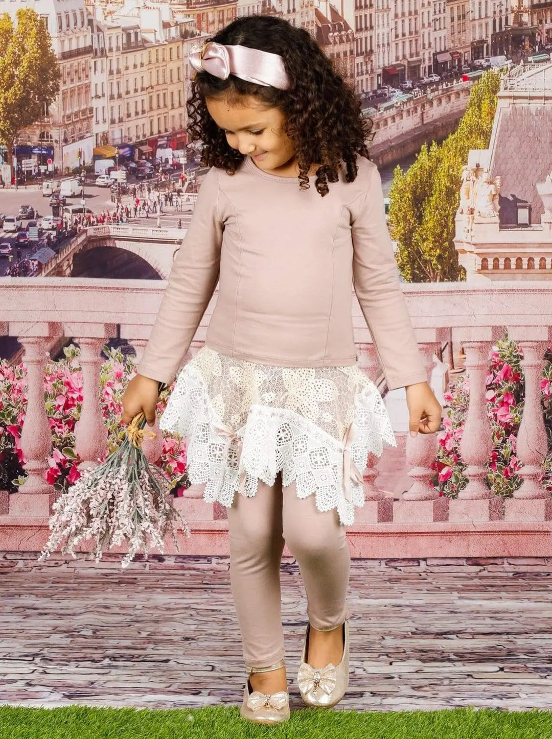Winter Dressy Sets | Girls Pink Top & Crochet Skirt Legging Set