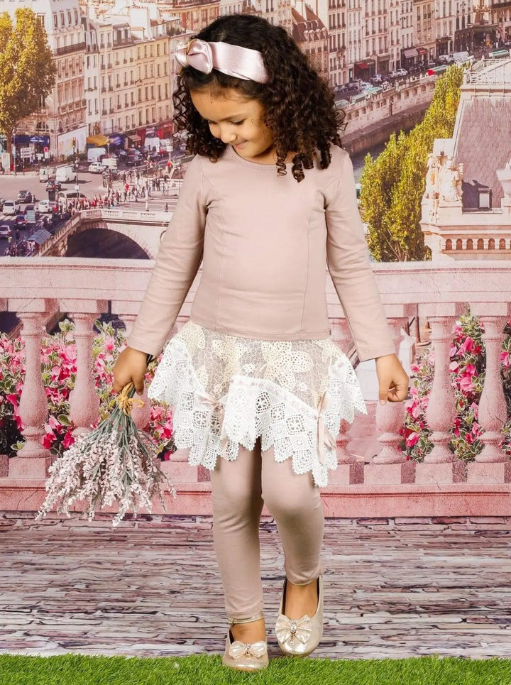 Winter Dressy Sets | Girls Pink Top & Crochet Skirt Legging Set