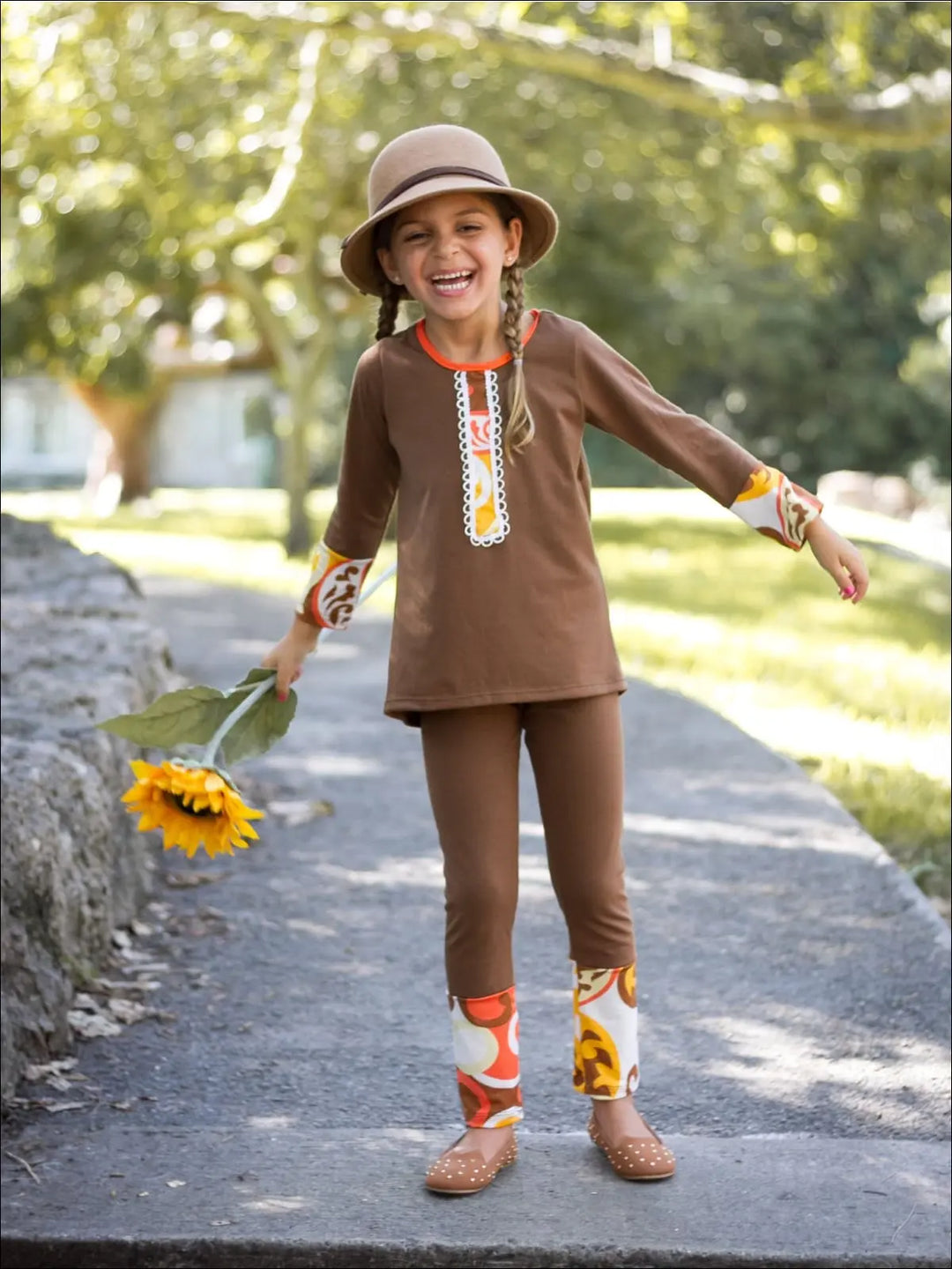 Little Girls Fall Boho Matching Tunic & Legging Set - Mia Belle Girls