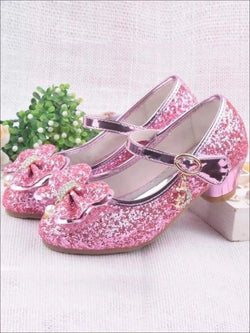 Pearl Embellished Bow Tie Mary Jane Glitter Princess Shoes By Liv and Mia