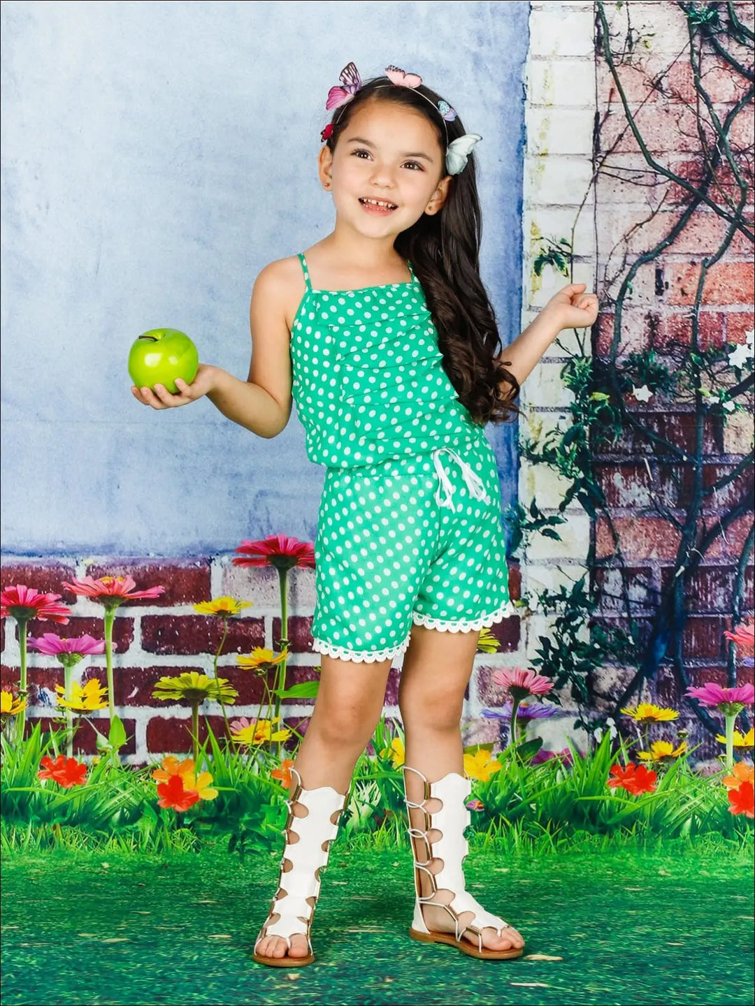 Toddler Spring Outfits | Girls Polka Dot Cascading Ruffle Romper