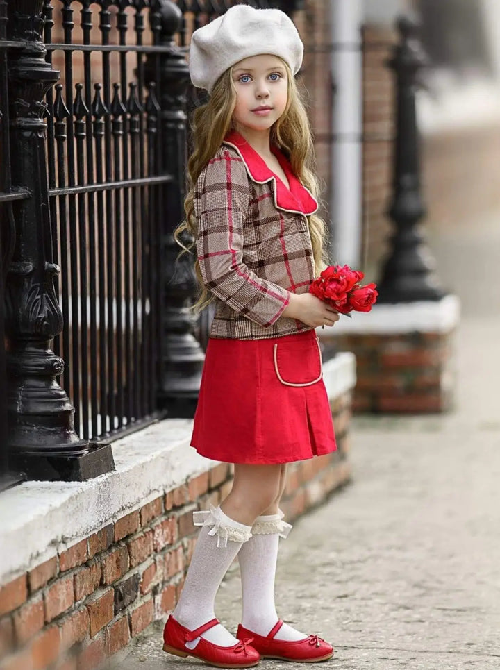 Girls Preppy Chic Outfits | Plaid Blazer & Skirt Set | Mia Belle Girls