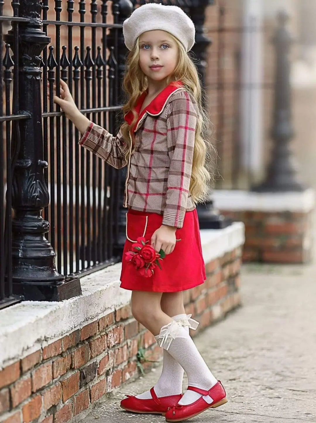 Girls Preppy Chic Outfits | Plaid Blazer & Skirt Set | Mia Belle Girls