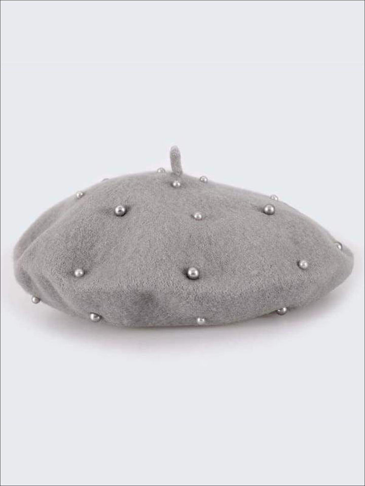 Girls Preppy Pearl Beret ( 9 color options) - Grey / One - Girls Beret