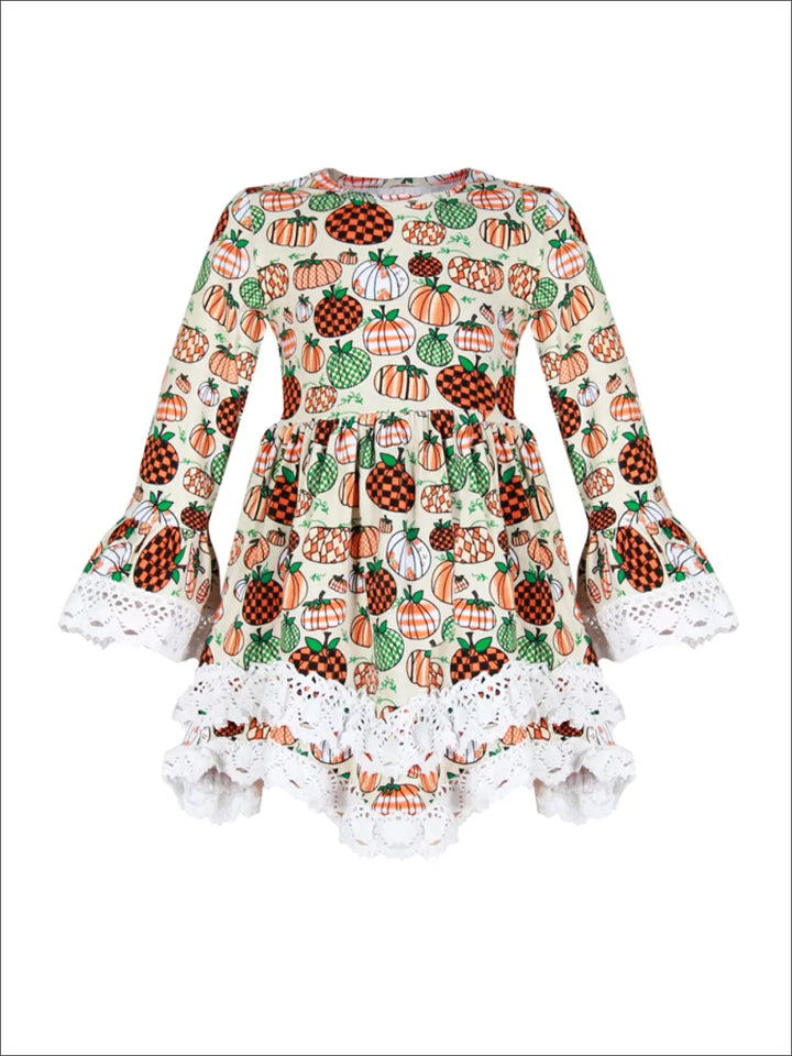 Little Girls Fall Top | Crochet Pumpkin Tiered Tunic - Mia Belle Girls