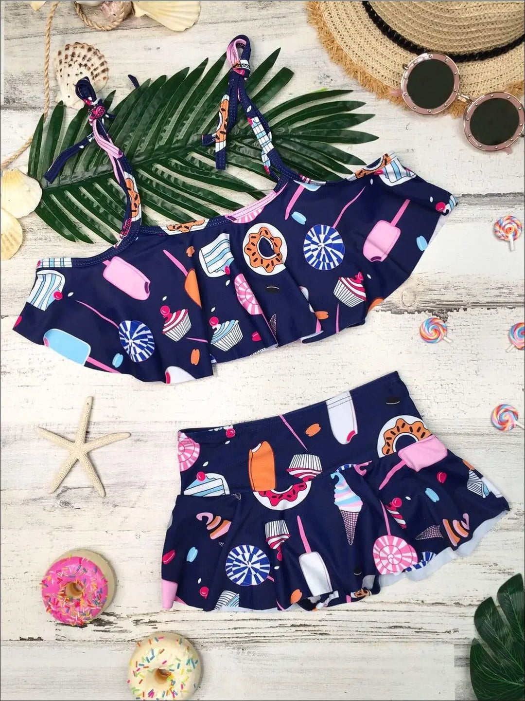Kids Swimsuits | Little Girls Cold Shoulder Ruffled Two Piece Swimsuit
