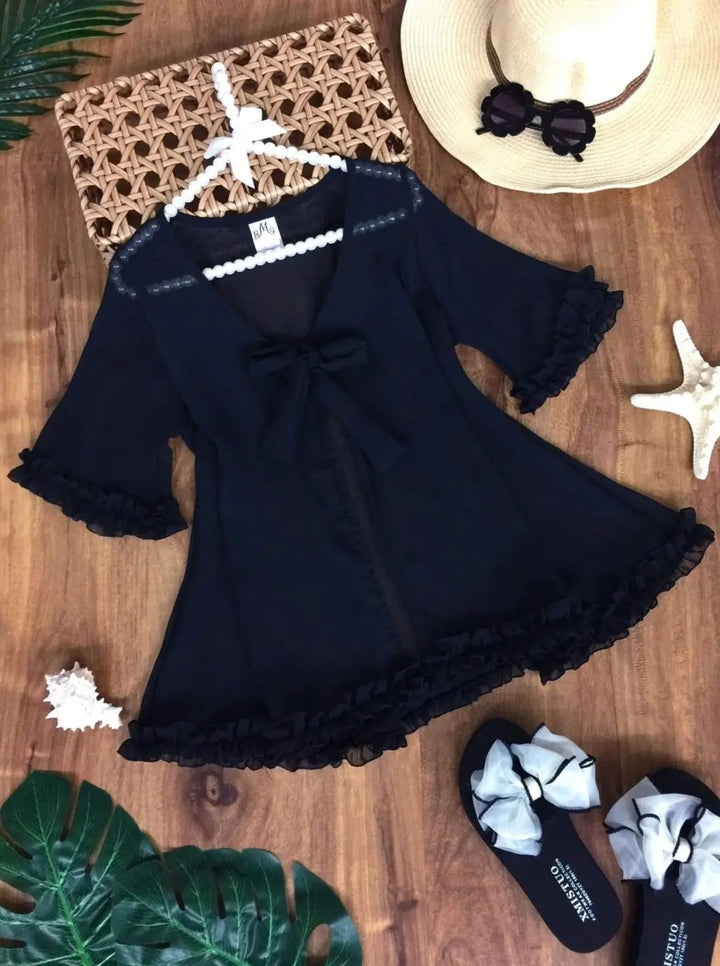 Toddlers Cover Up | Little Girls Ruffled Tie Caftan Swimsuit Cover Up