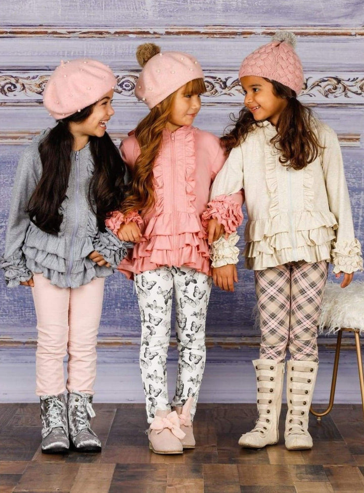 Kids Sweaters & Cardigans | Ruffled Hooded Jacket | Mia Belle Girls