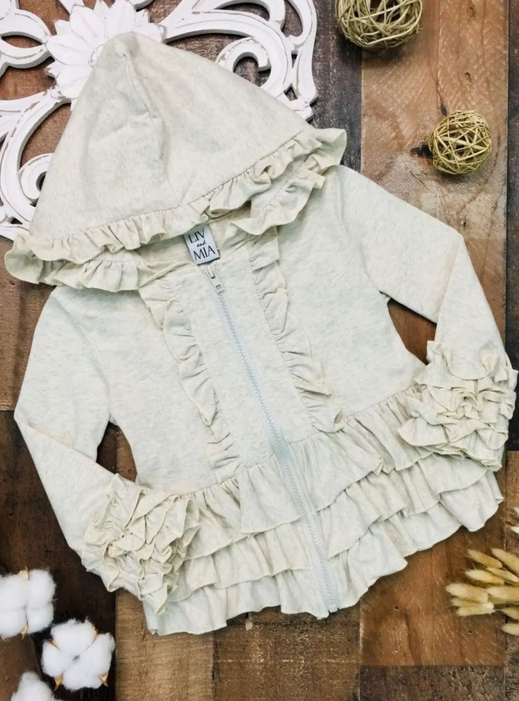 Kids Sweaters & Cardigans | Hooded Ruffled Jacket | Mia Belle Girls