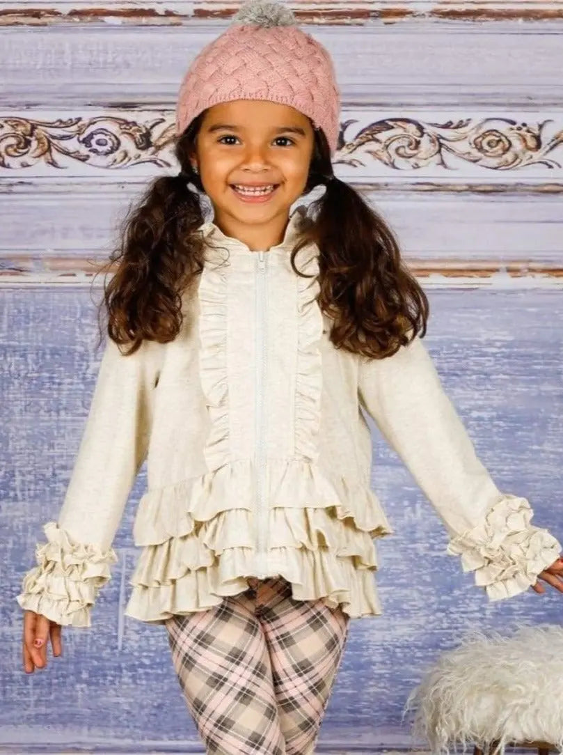 Kids Sweaters & Cardigans | Hooded Ruffled Jacket | Mia Belle Girls