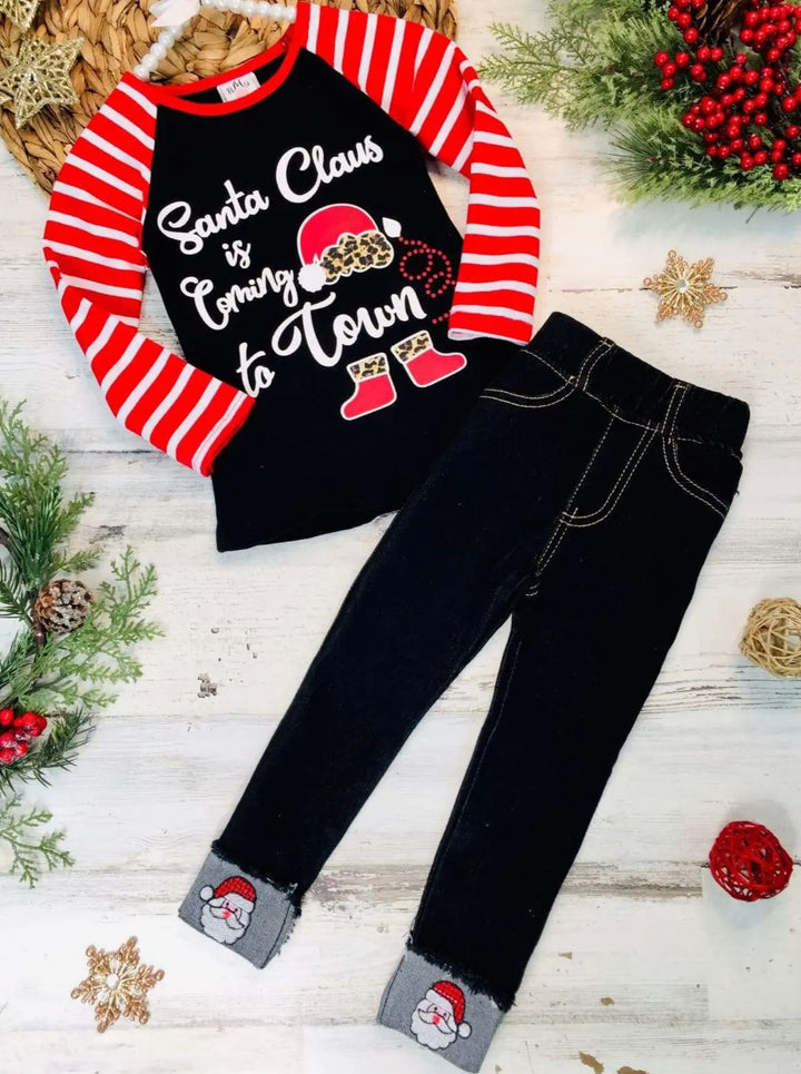 Cute Winter Sets | Santa Claus Is Coming To Town Cuffed Jeans Set