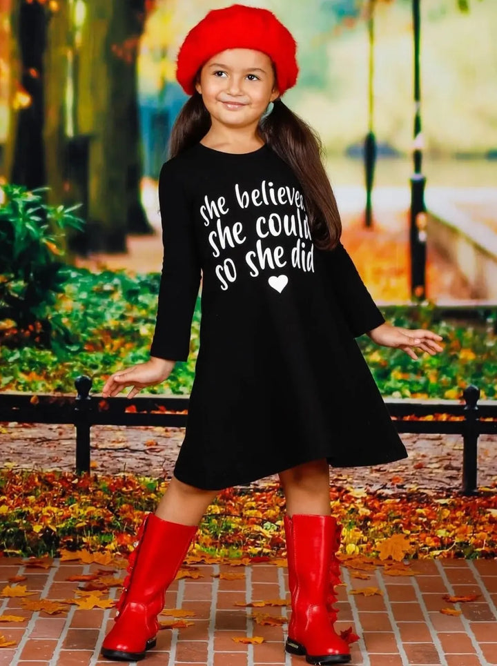Little Girls Cute Inspirational Quote A-Line Dress - Mia Belle Girls