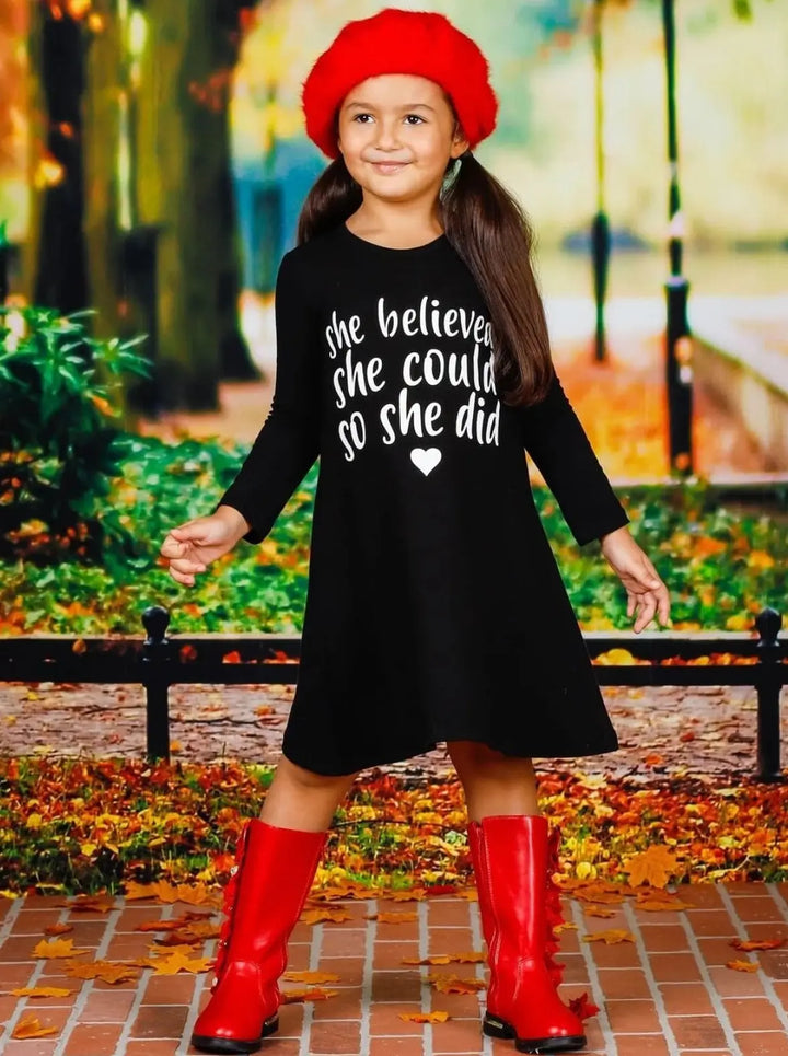 Little Girls Cute Inspirational Quote A-Line Dress - Mia Belle Girls