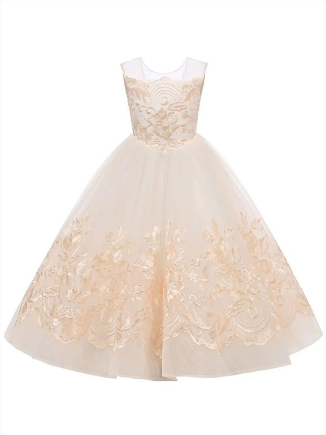 Mia Belle Girls Communion Dresses | Champagne Embroidered Gown