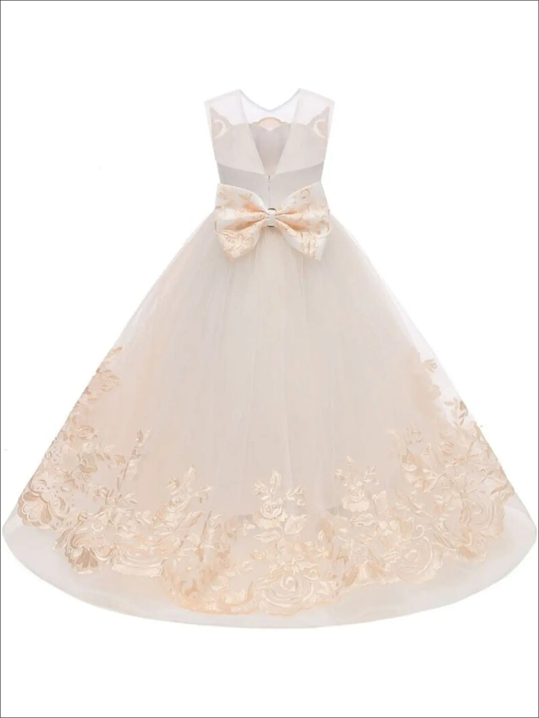 Mia Belle Girls Communion Dresses | Champagne Embroidered Gown