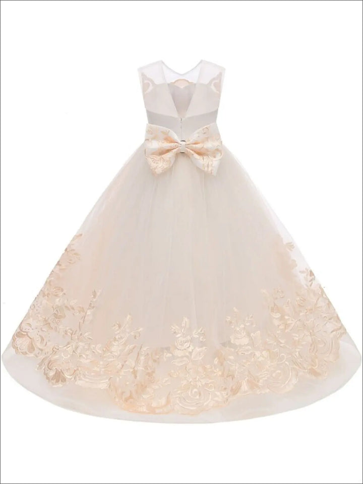 Mia Belle Girls Communion Dresses | Champagne Embroidered Gown