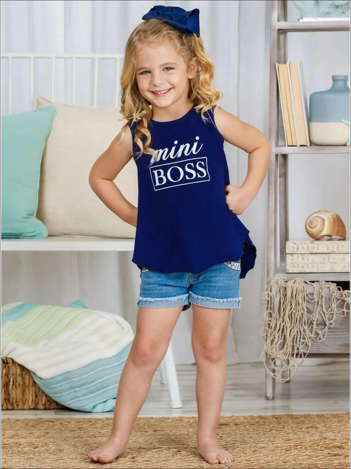 Kids Cute Tops | Little Girls Mini Boss Graphic Hi-Lo Tank Top