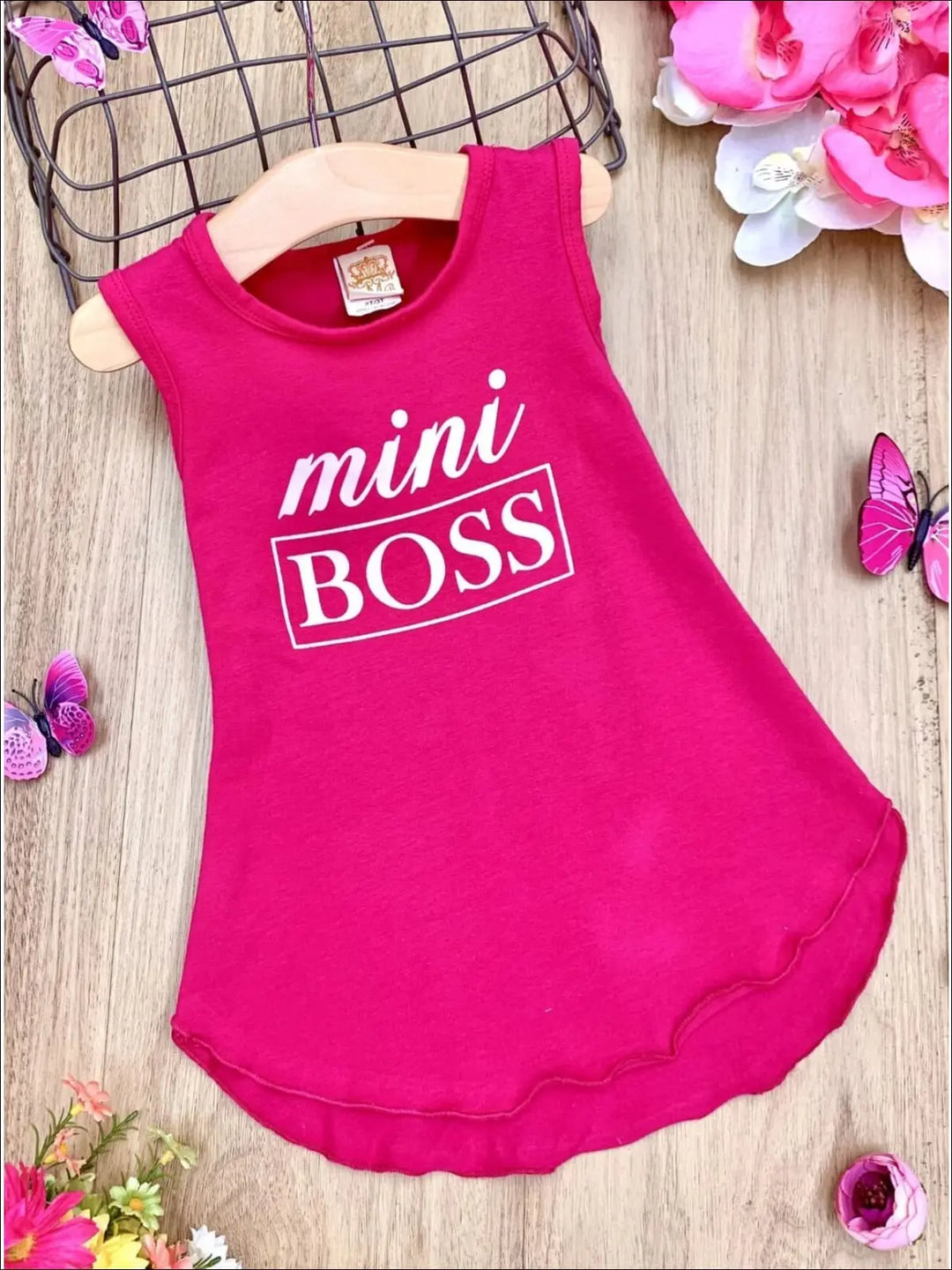Kids Cute Tops | Little Girls Mini Boss Graphic Hi-Lo Tank Top