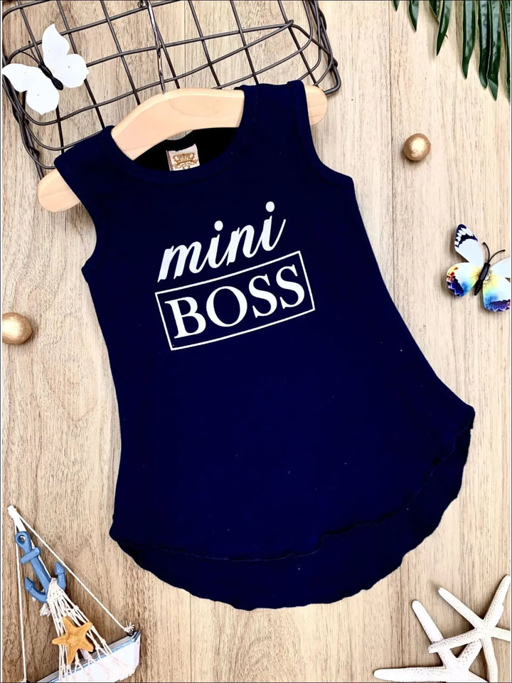 Kids Cute Tops | Little Girls Mini Boss Graphic Hi-Lo Tank Top