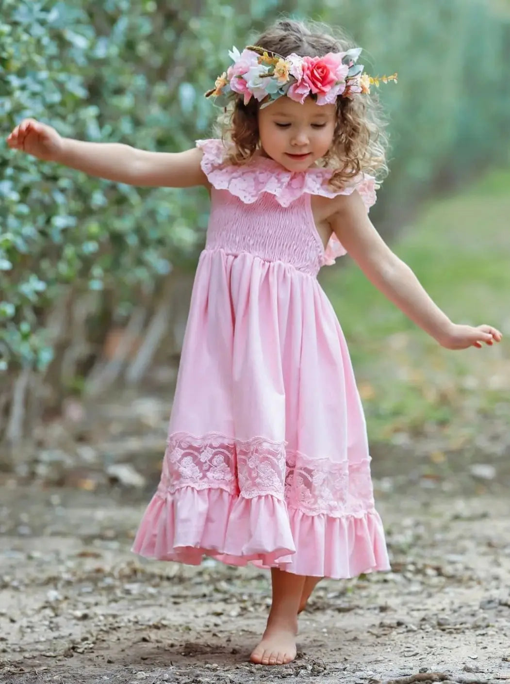 Cute Toddler Outfit | Girls Spring Smocked Lace Ruffled Maxi Dress Mia Belle Girls Cute Toddler Outfit | Girls Spring Smocked Lace Ruffled Maxi Dress Mia Belle Girls