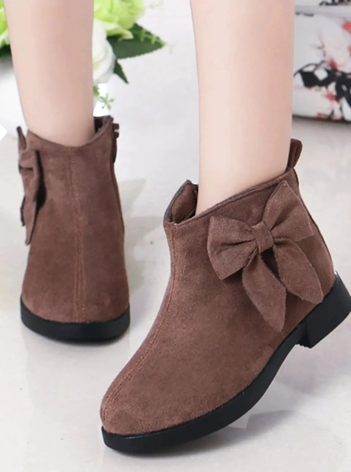 Girls Suede Bow Side Ankle Booties – Mia Belle Girls