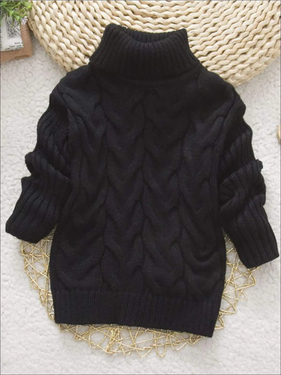 Cute Kids Sweaters | Thick Knit Turtleneck Sweater | Mia Belle Girls