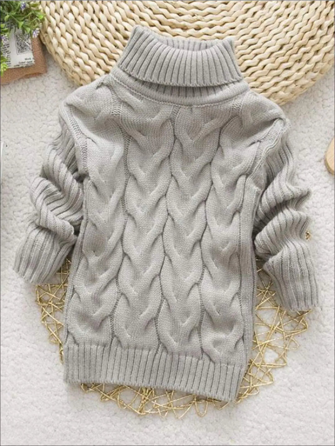 Cute Kids Sweaters | Thick Knit Turtleneck Sweater | Mia Belle Girls