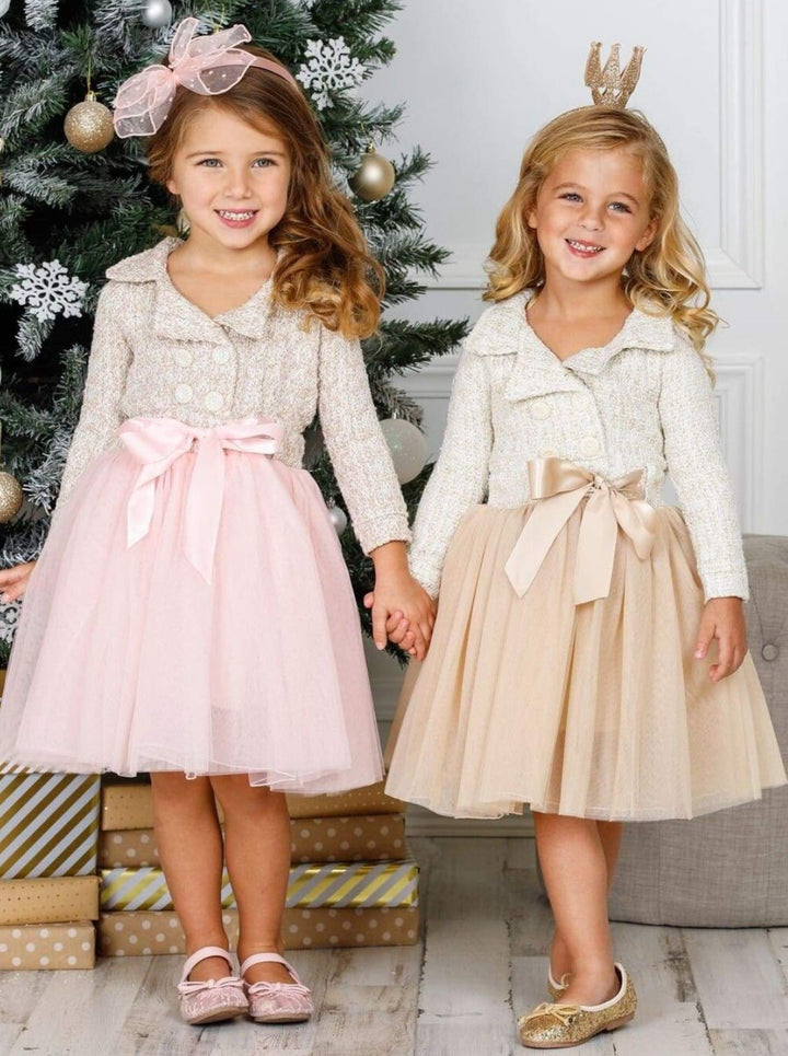 Winter Dressy Dresses | Girls Tweed Pearlescent Blazer Tutu Dress