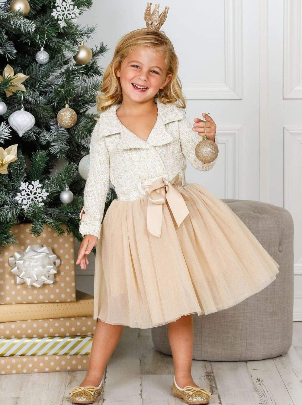 Winter Dressy Dresses | Girls Tweed Pearlescent Blazer Tutu Dress