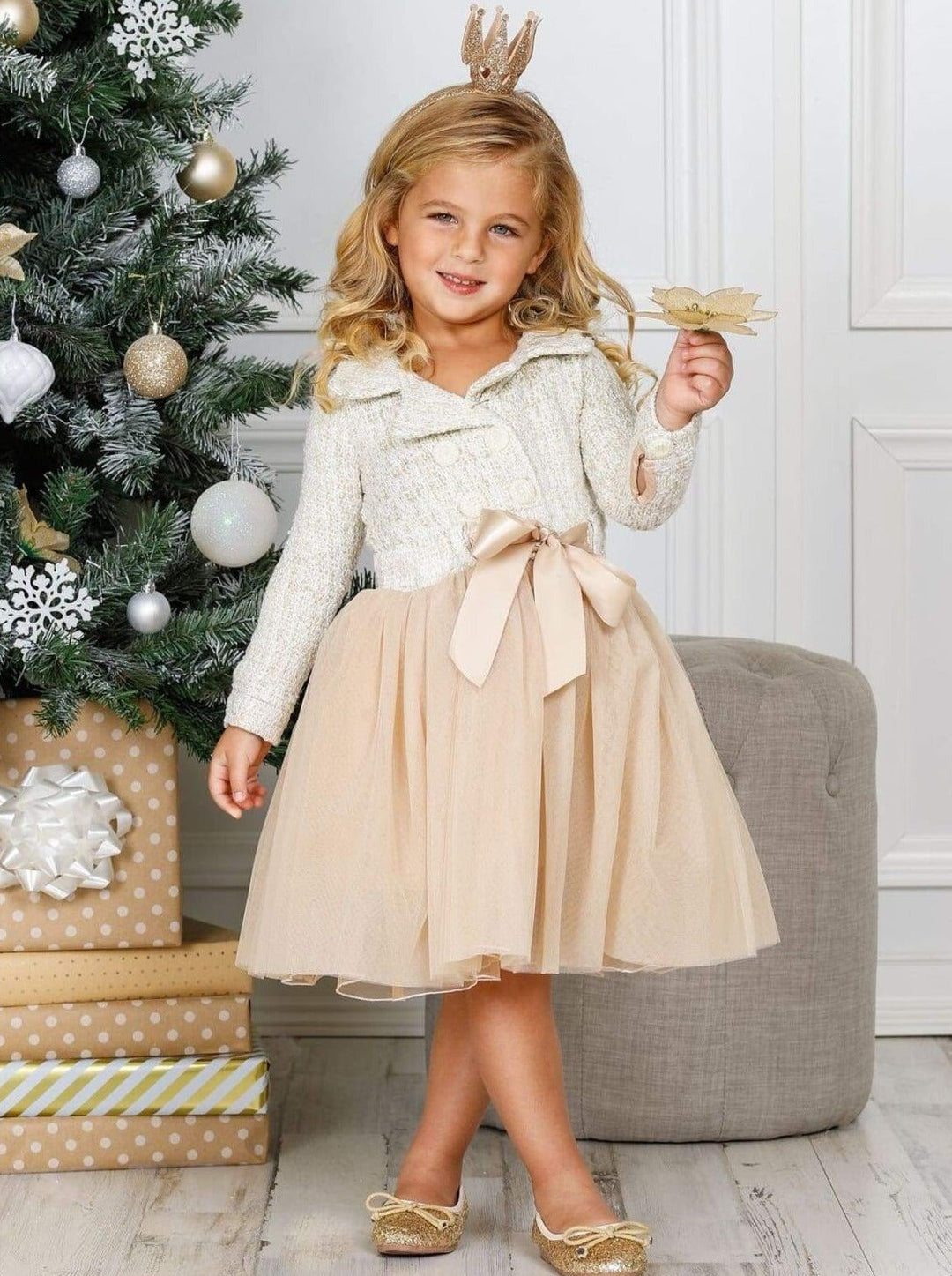 Winter Dressy Dresses | Girls Tweed Pearlescent Blazer Tutu Dress
