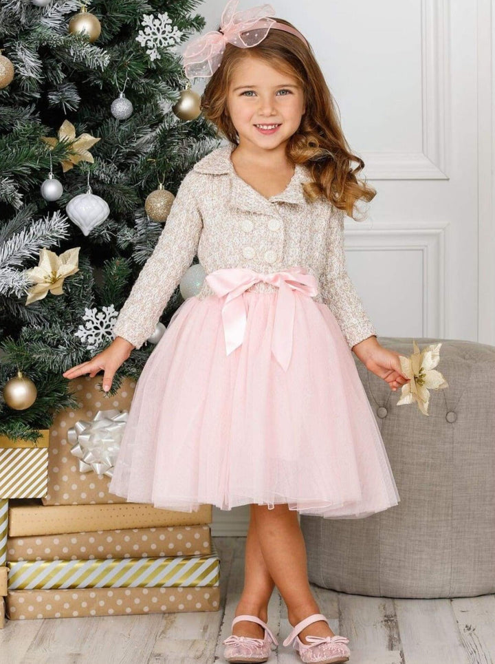 Winter Dressy Dresses | Girls Tweed Pearlescent Blazer Tutu Dress