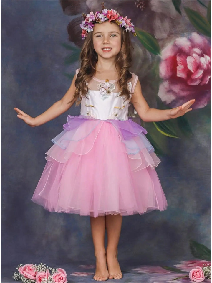 Mia Belle Girls Unicorn Princess Tulle Halloween Dress 
