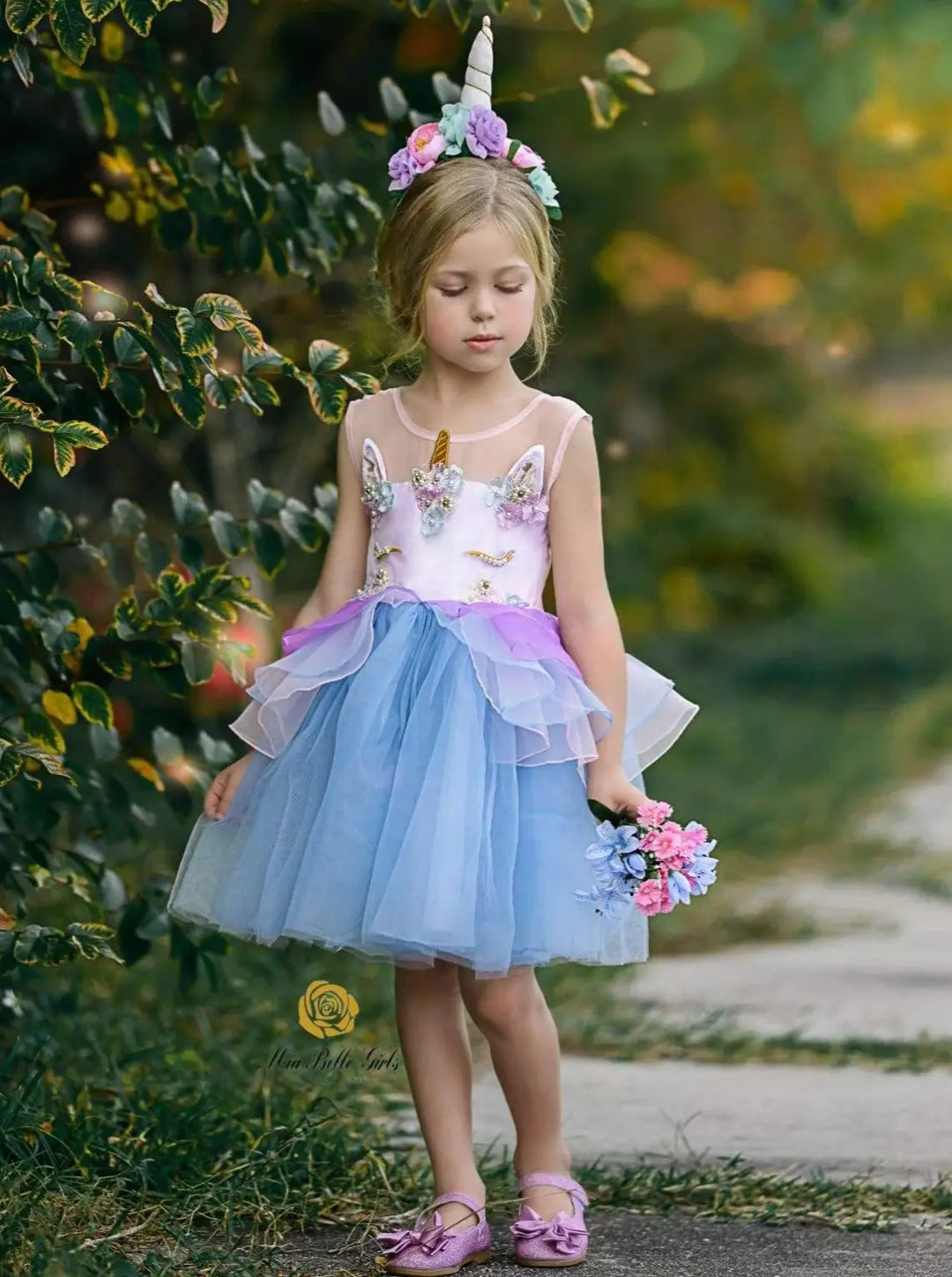 Mia Belle Girls Unicorn Princess Tulle Halloween Dress 