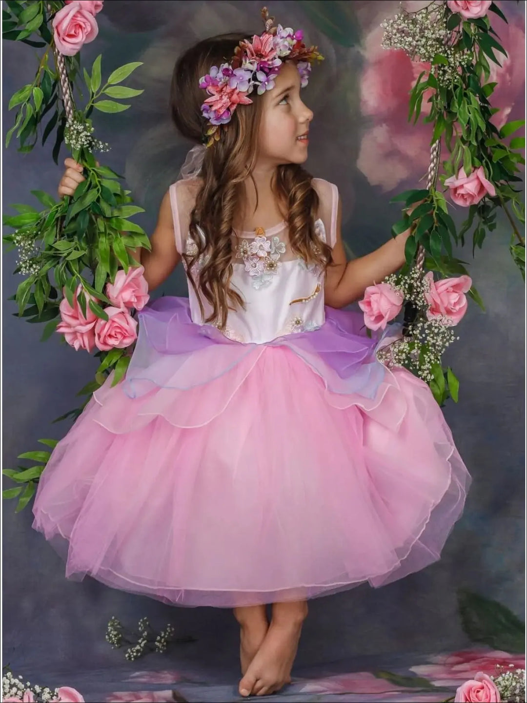 Mia Belle Girls Unicorn Princess Tulle Halloween Dress 