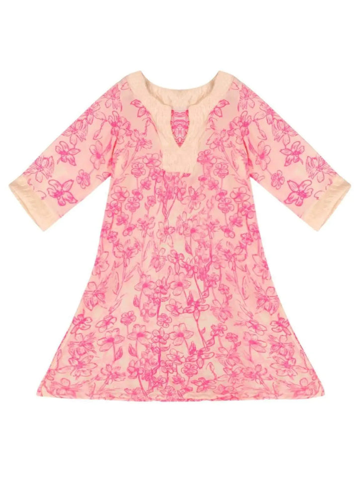 Kids Resort Swimwear | Girls V-Neck Floral Print Caftan Cover Up